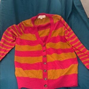 LOFT Pink and Orange Striped Cardigan Sweater